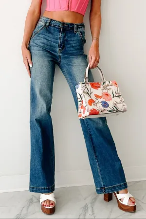 Liora High Rise Wide Leg Indigo Reign Jeans (Medium Blue) Warm Layer Seamless Knit Design