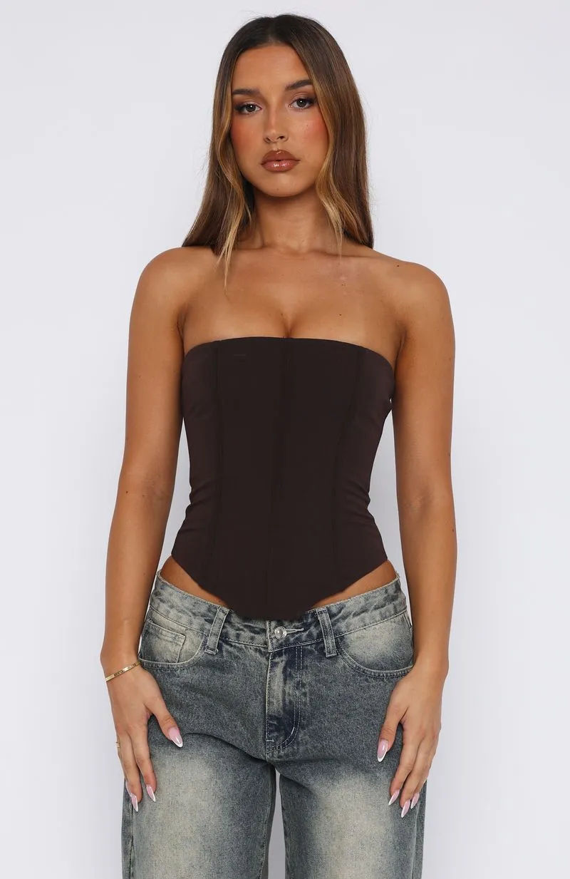 Fashionable Shirt NonIrritating Seams Always Wondering Strapless Bustier Chocolate