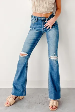 Reid High Rise Distressed Bootcut Kancan Jeans (Medium) StretchComfort