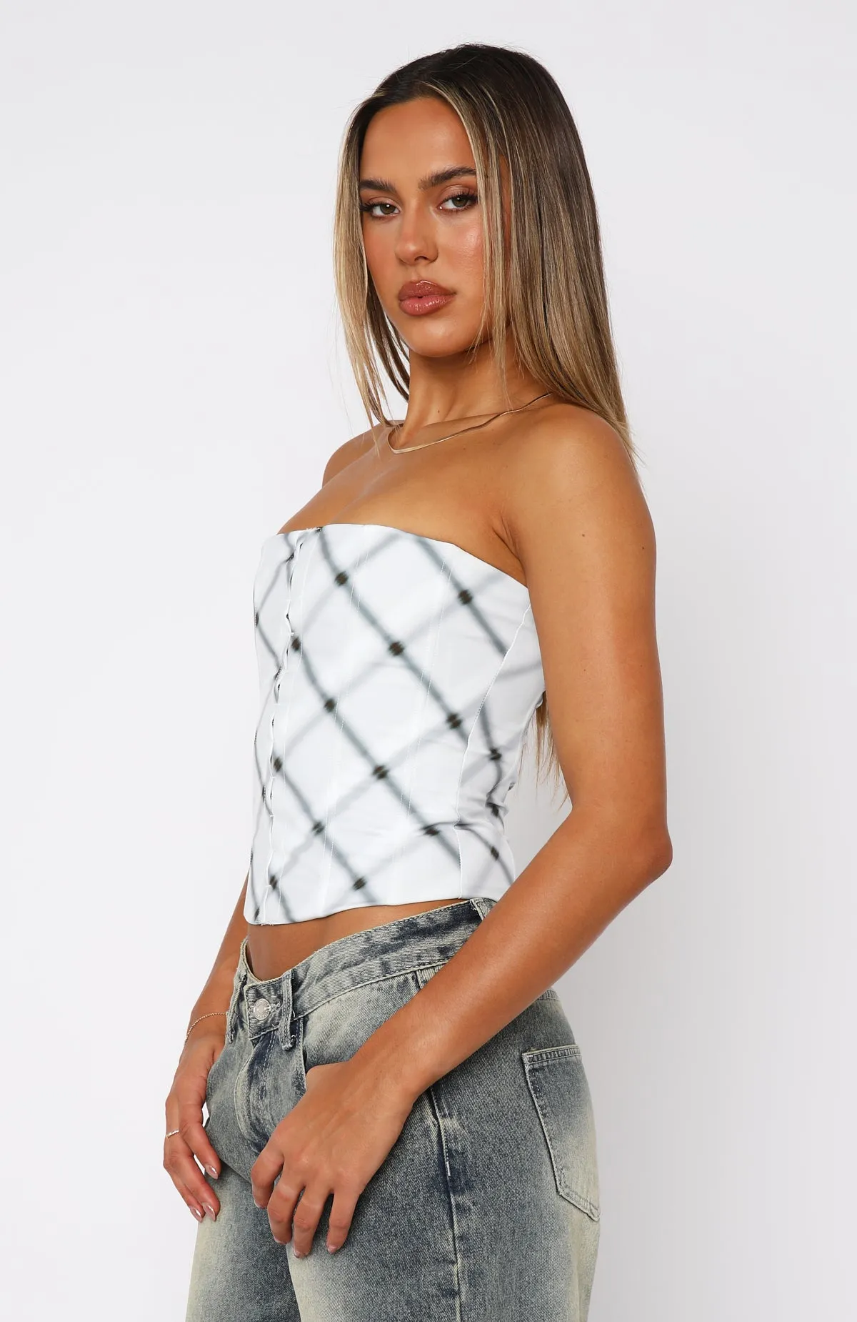 Certified Lover Bustier Shadow Check Sleeveless Top
