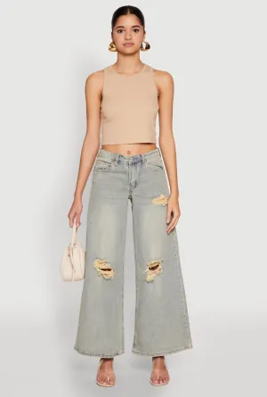 Fade Resistant Wash Move With Ease Almost Famous Distressed Wide Leg Jeans