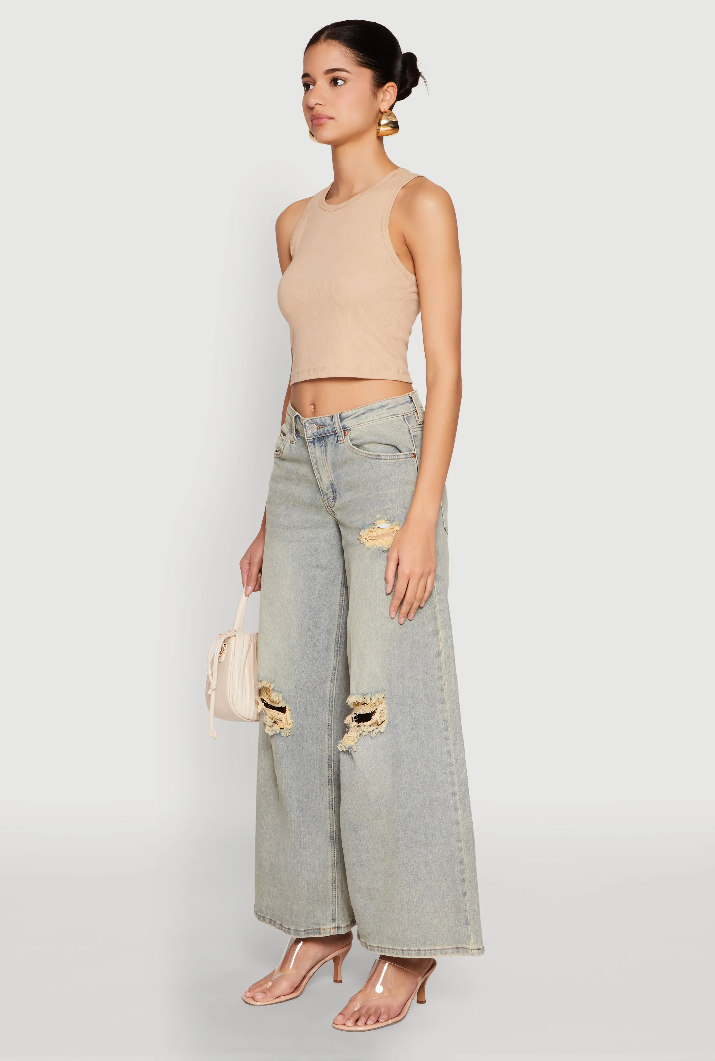 Almost Famous Distressed Wide Leg Jeans Quick Match Organic Cotton Material