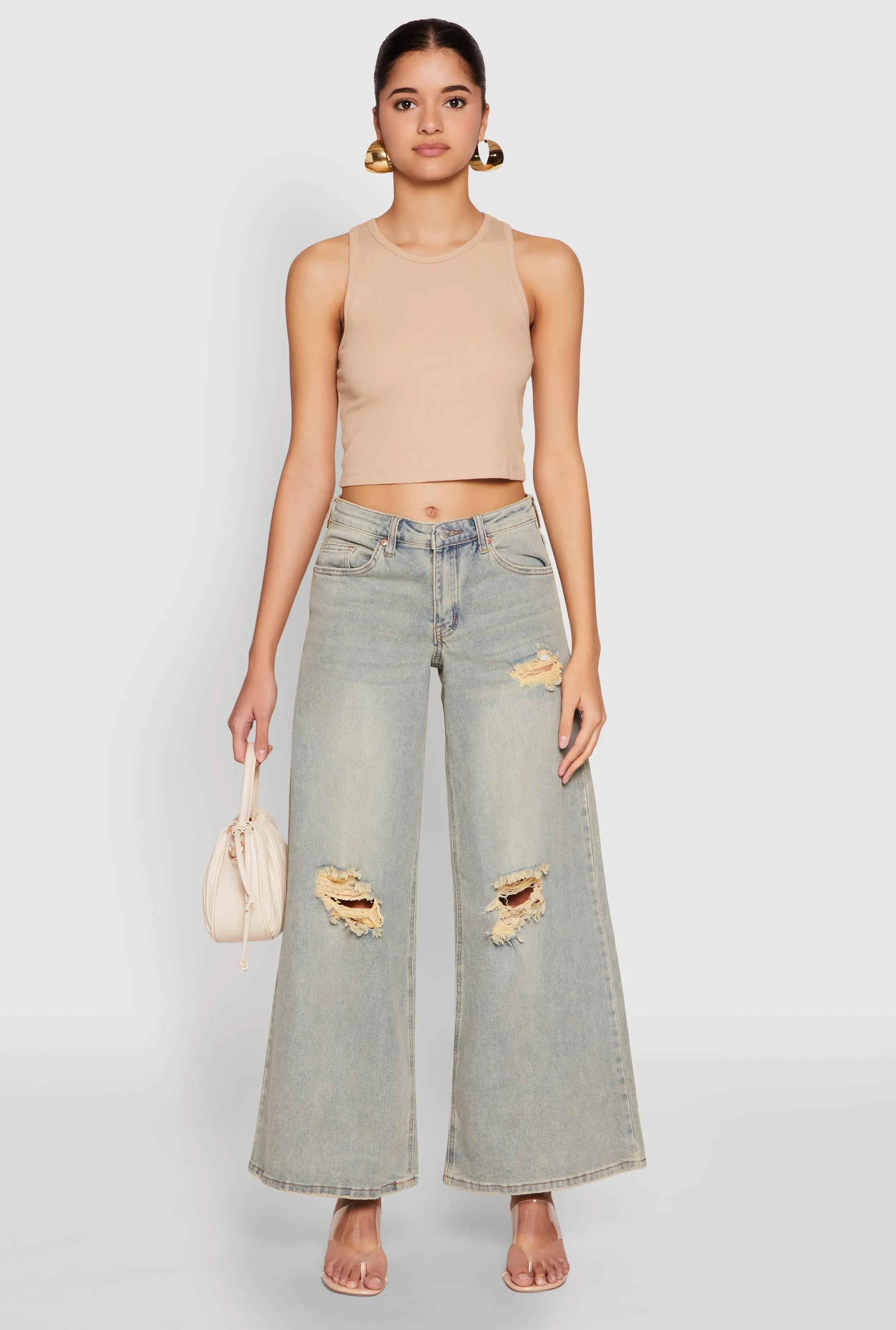 Fade Resistant Wash Move With Ease Almost Famous Distressed Wide Leg Jeans