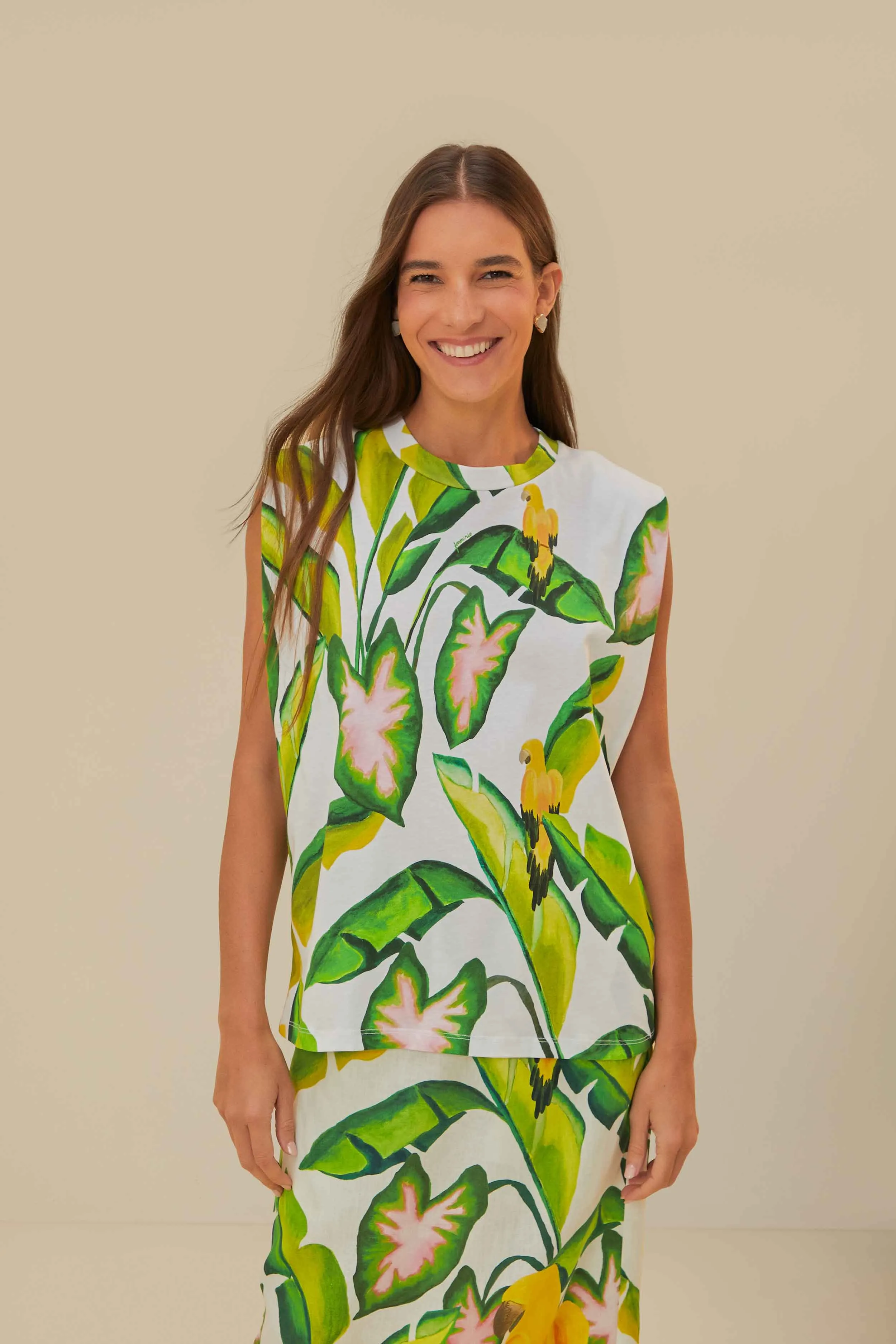 ElasticBinding MinimalistStyle Off-White Summer Foliage T-Shirt