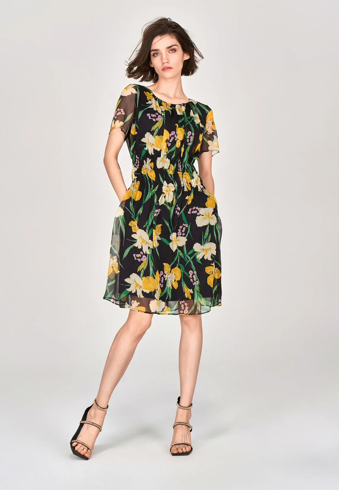 Crystal Soul Feather Glow Summer Floral Chiffon Dress