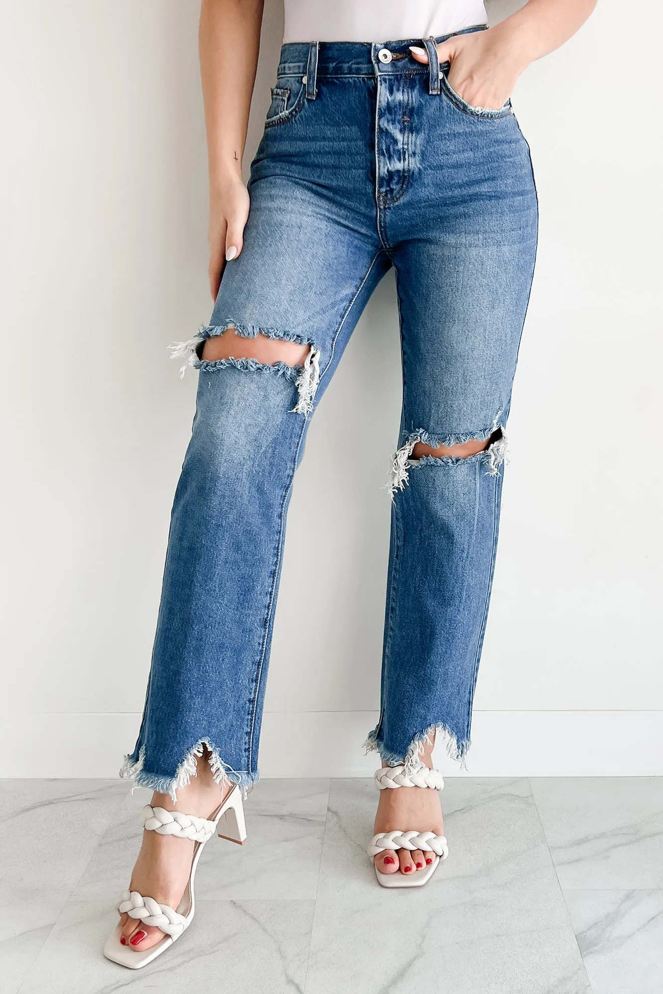 Alexandra Distressed Straight Leg Special A Jeans (Medium Dark) Light Outfit