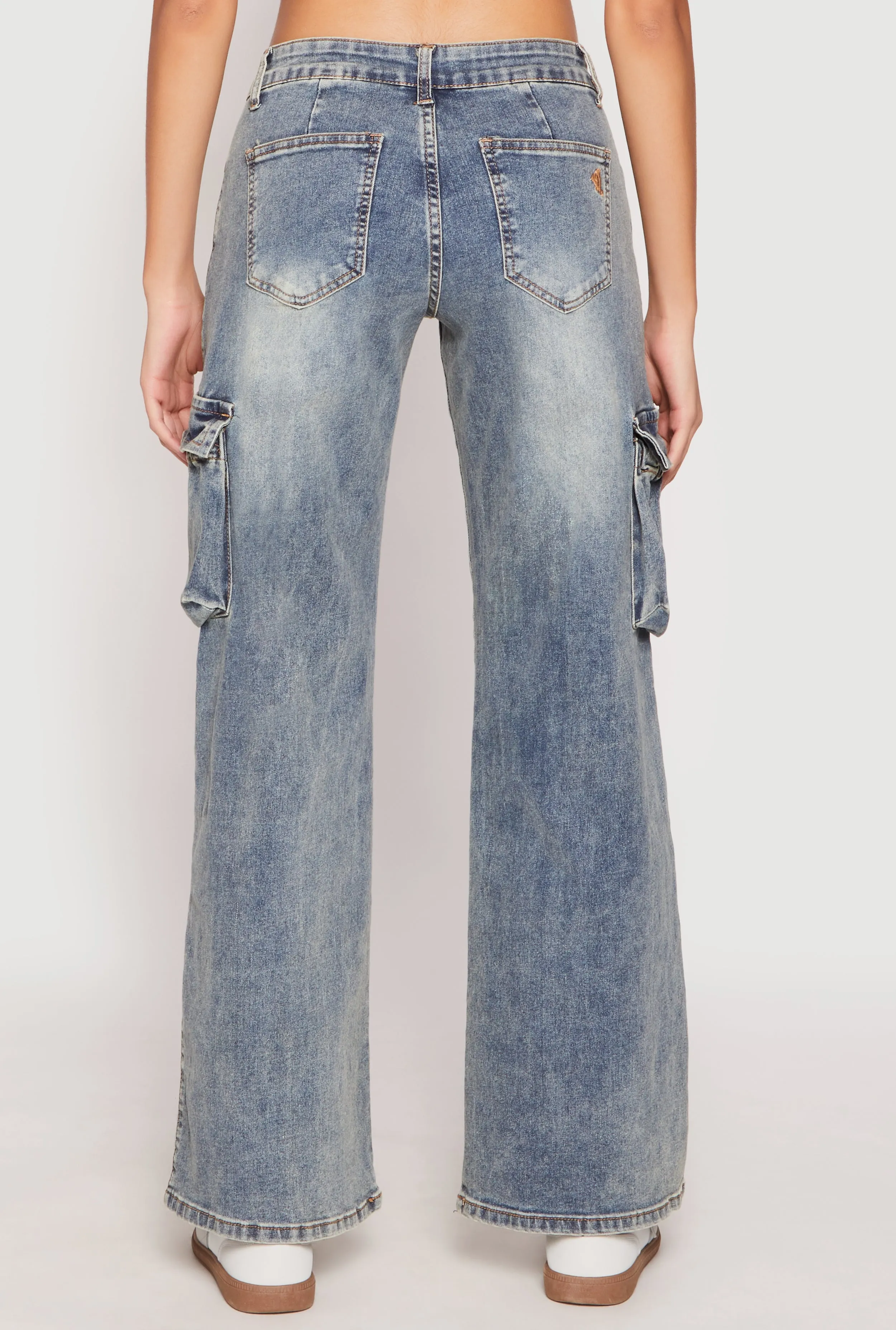 Premium Party Look Simple Wear VIP Acid Wash Cargo Pocket Low Rise Jeans