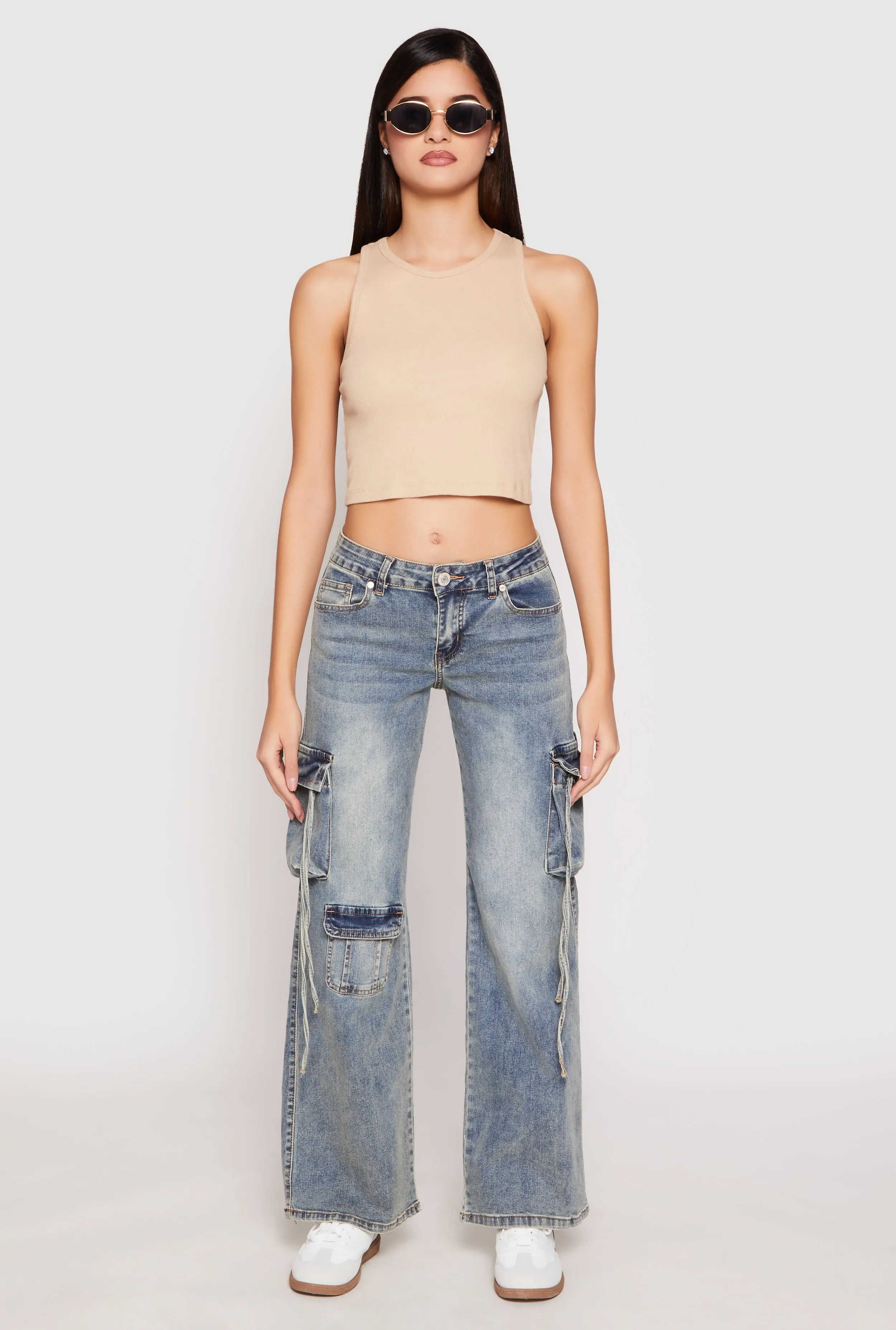 VIP Acid Wash Cargo Pocket Low Rise Jeans Relaxed Look