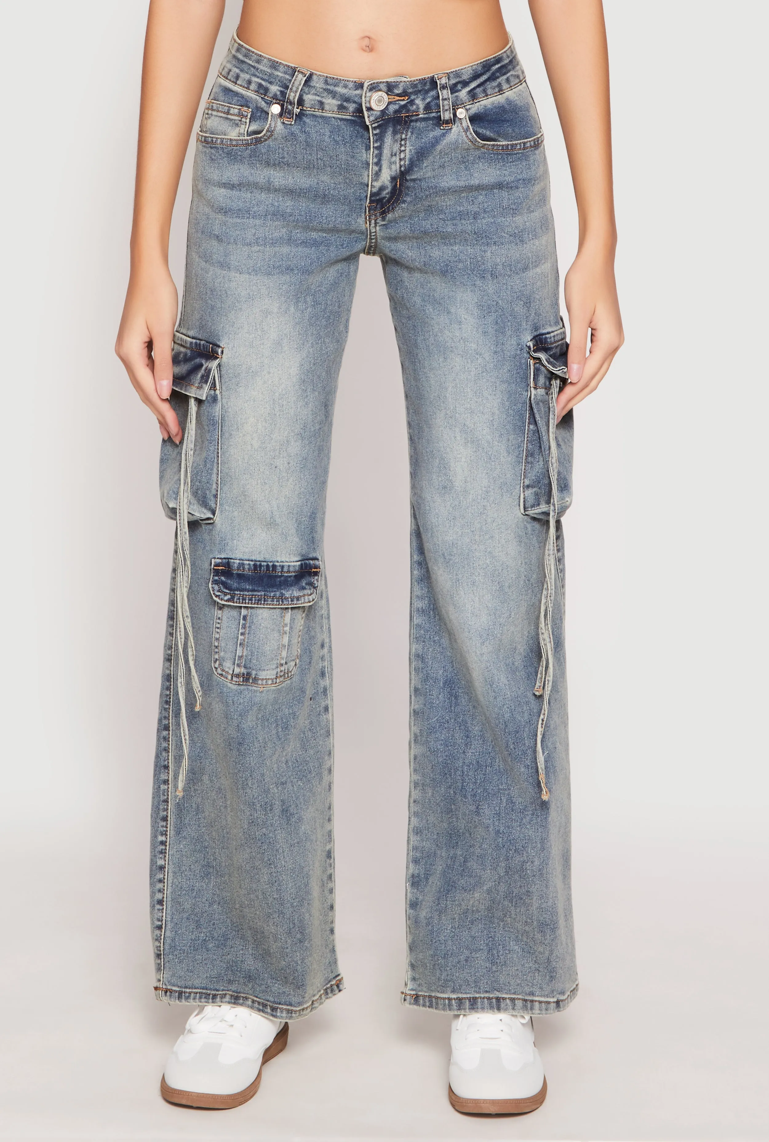 VIP Acid Wash Cargo Pocket Low Rise Jeans Hypoallergenic Material Composition All Day Use