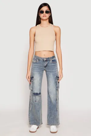 VIP Acid Wash Cargo Pocket Low Rise Jeans Relaxed Look