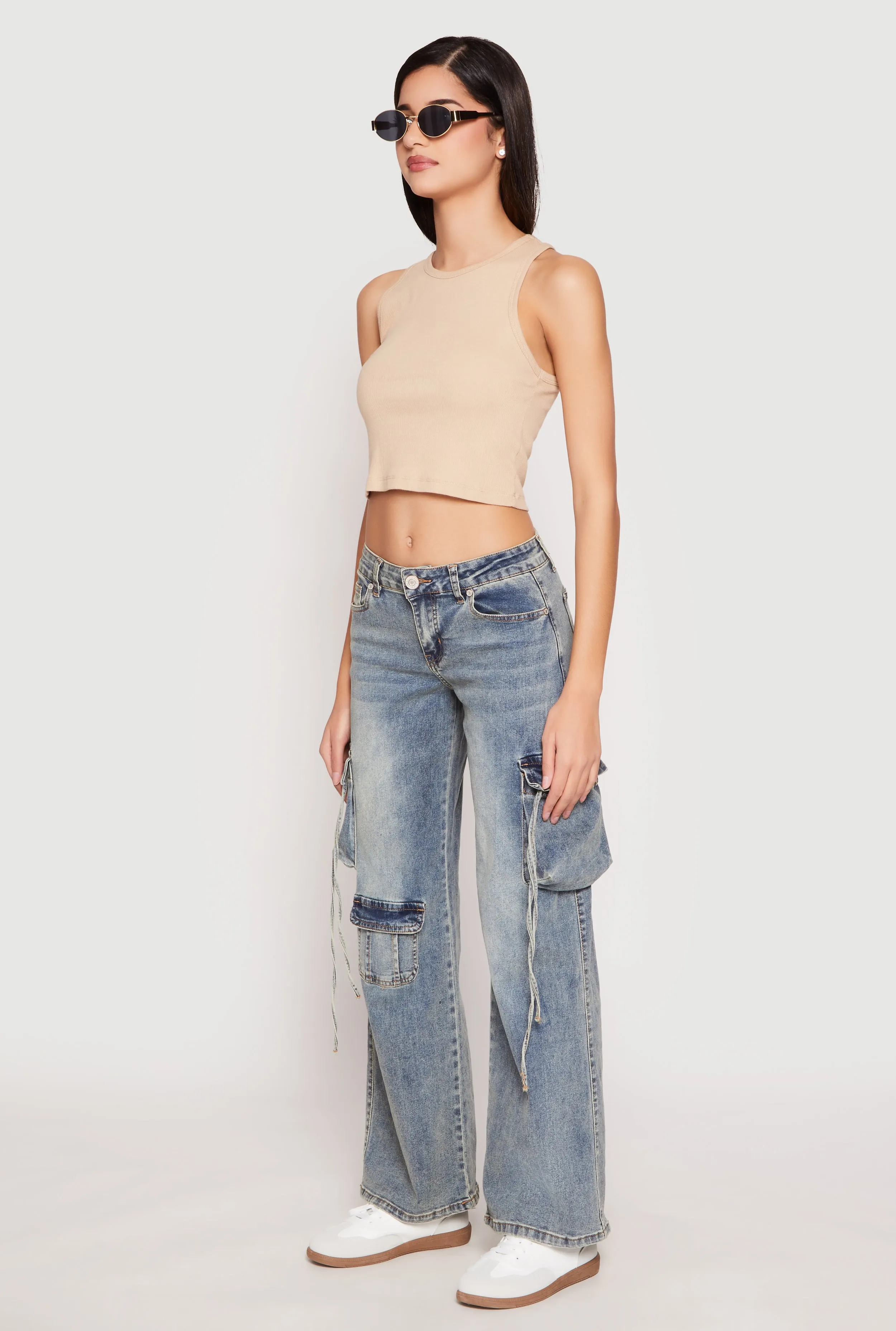 VIP Acid Wash Cargo Pocket Low Rise Jeans Office Wear Modern Rainy Day Recycled Material