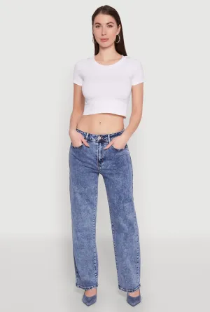 Simple Fit WAX Acid Wash Straight Leg Jeans