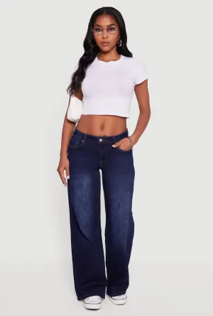 WAX Low Rise Wide Leg Stretchy Jeans Zip Fly Closure