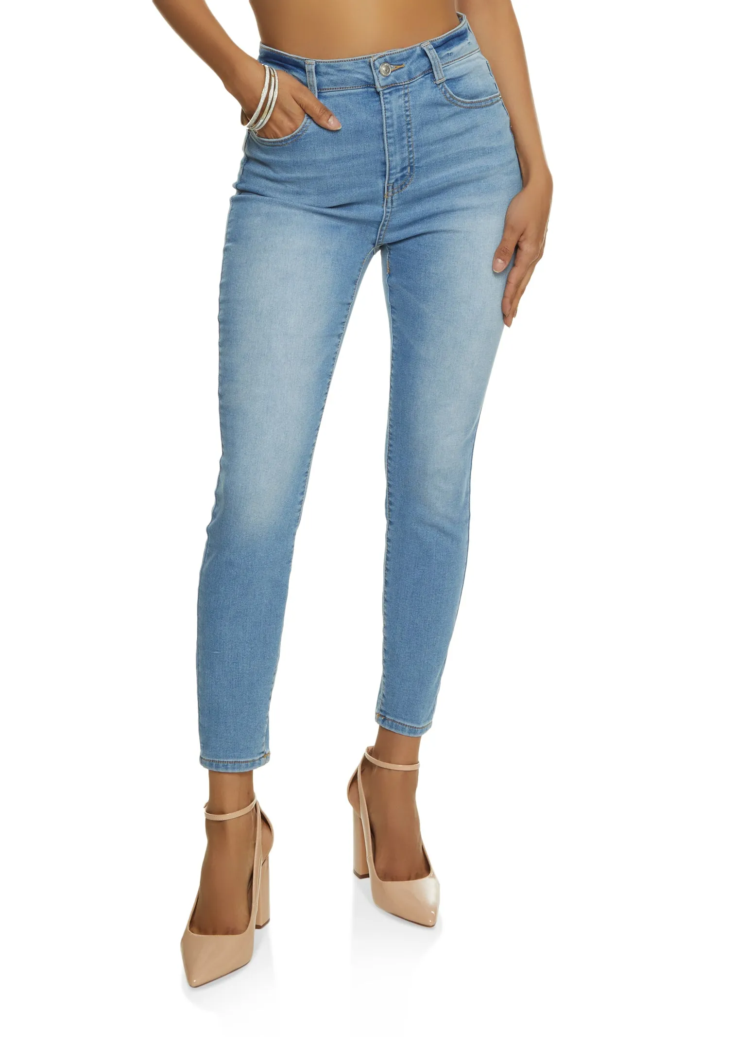 WAX Whiskered High Waist Skinny Ankle Jeans Flexible Fit