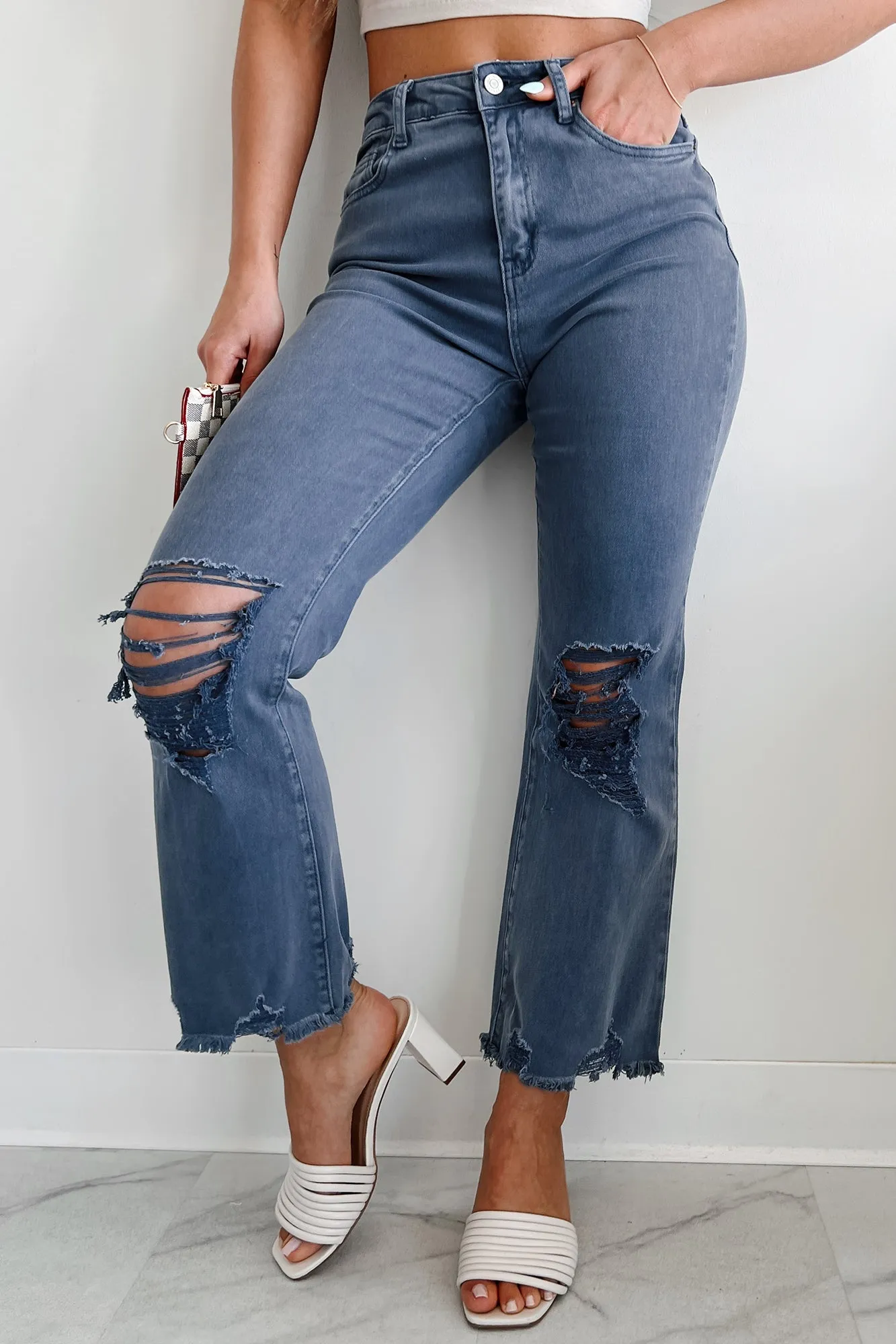 Lachlan High Rise Distressed Straight Leg Jeans (Blackberry) Fade Resistant Wash Family Style Casual Work Meeting