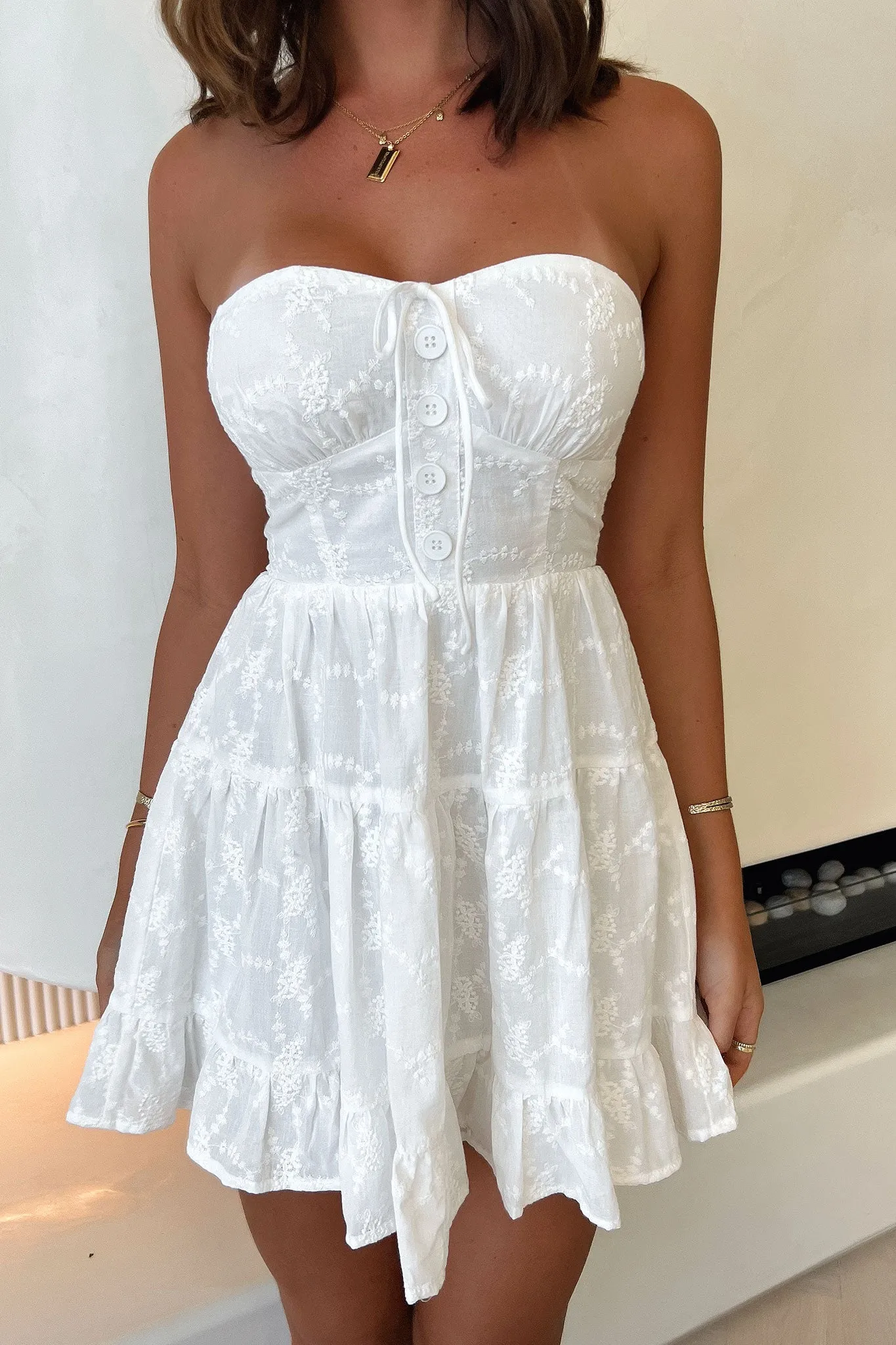Floral Vibe Hot Style Ruby Strapless Mini Dress - White