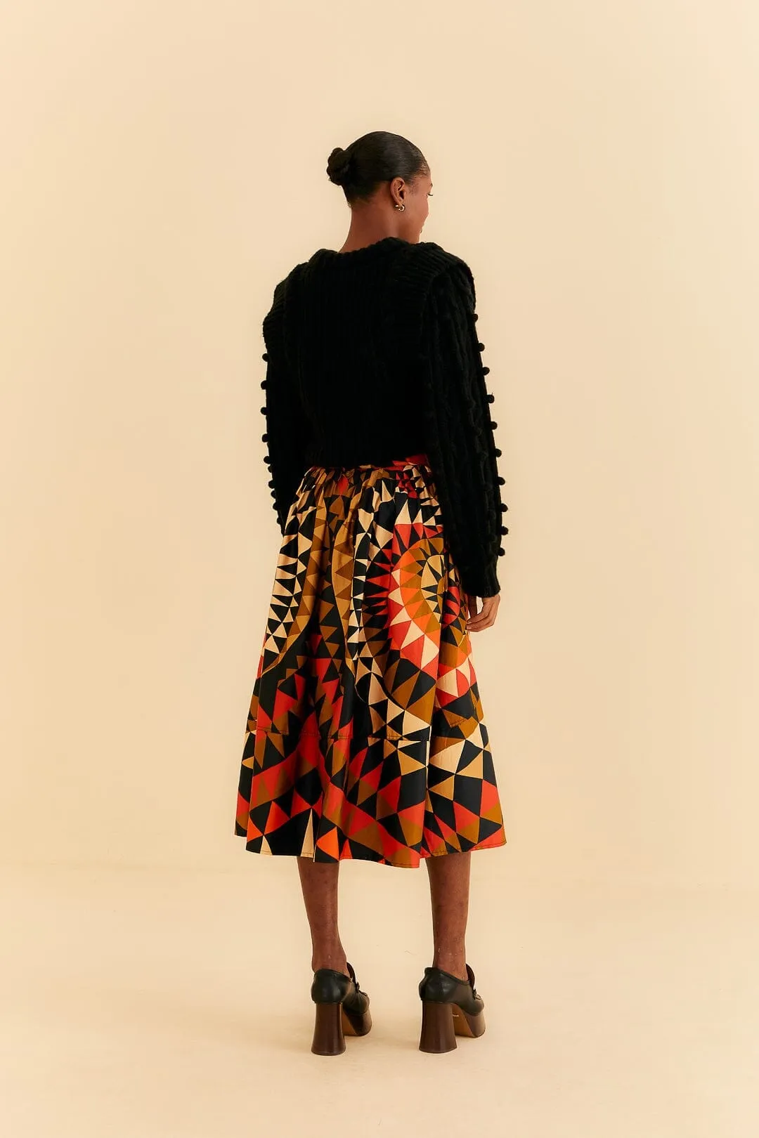 Black Heart Deco Button Down Midi Skirt Anti Pilling Treatment Summer Picnic