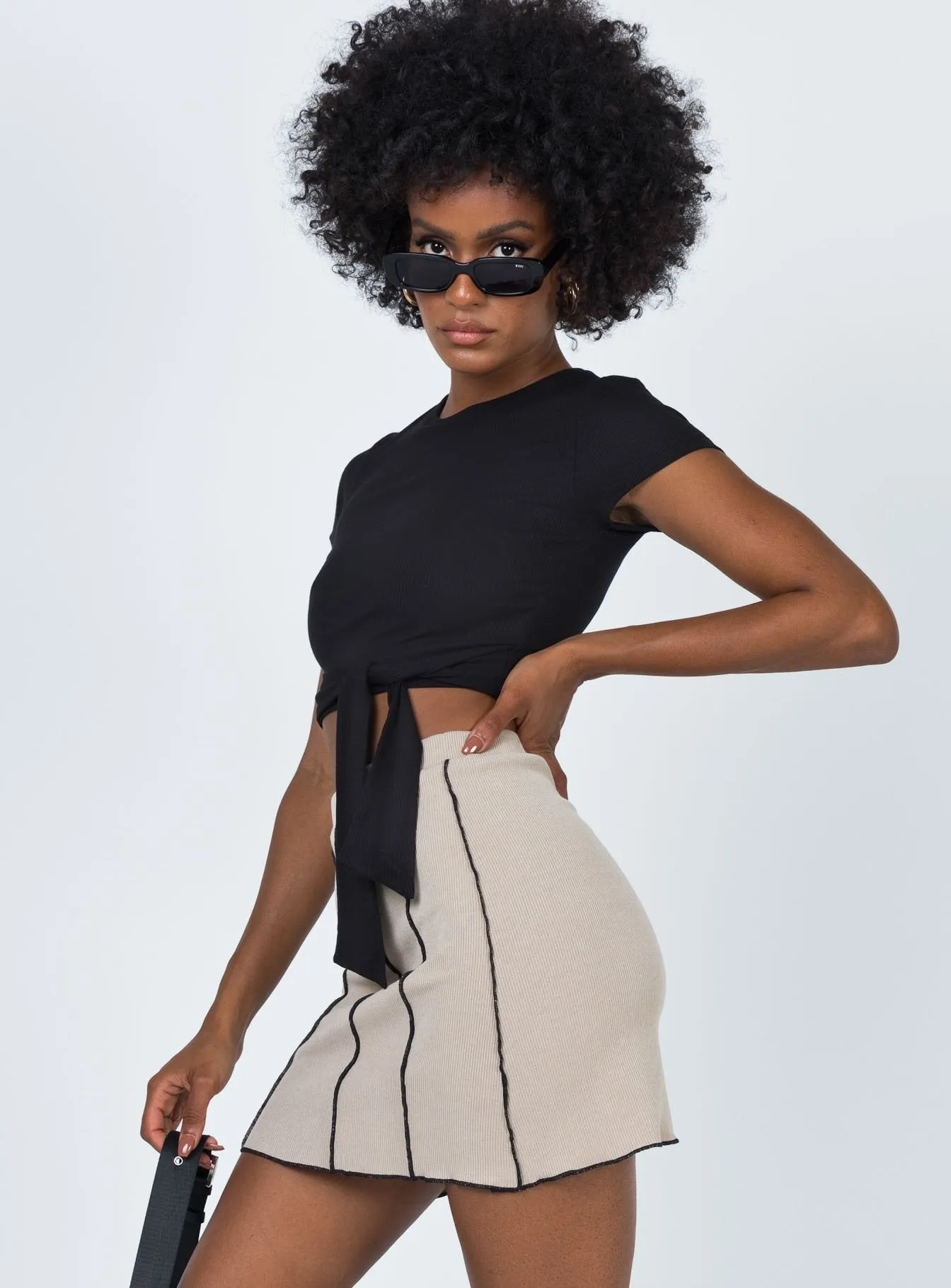 Nelle Mini Skirt Beige Year Round Style No Ride Up