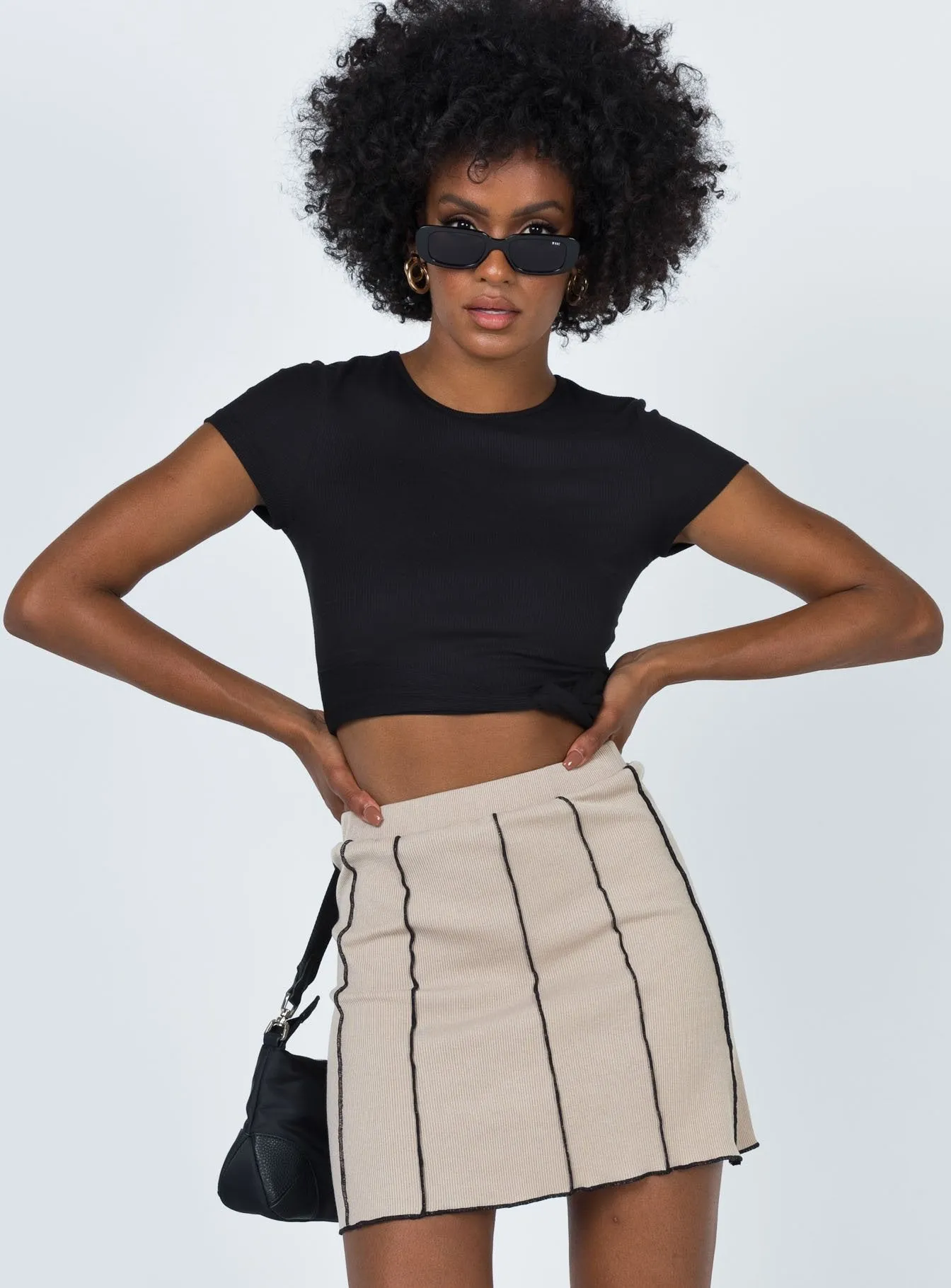 Contrast Panel Nelle Mini Skirt Beige