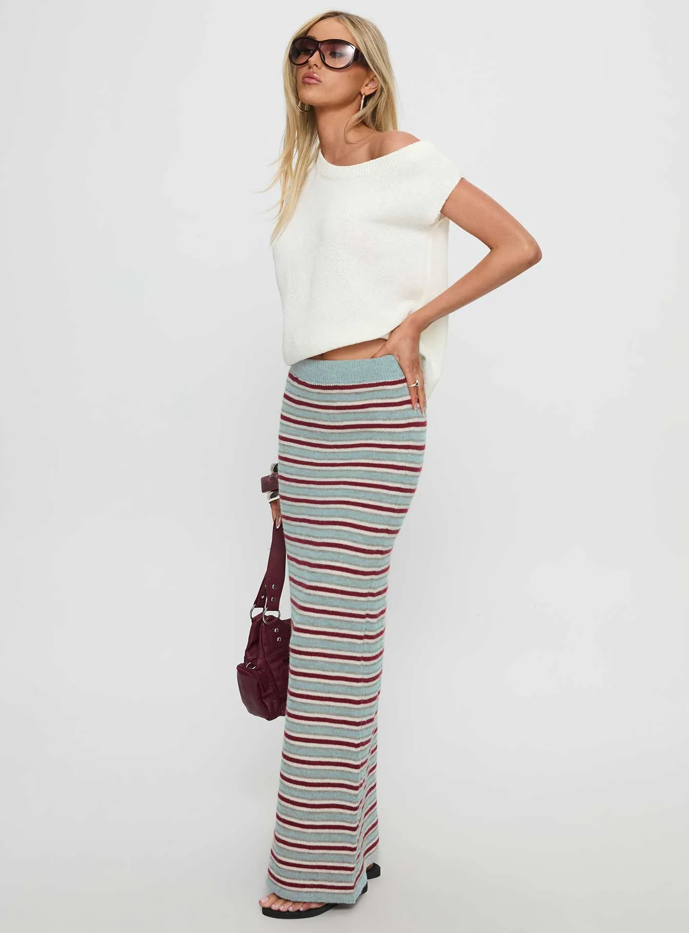Calm Mood On Air Knit Maxi Skirt Multi Stripe