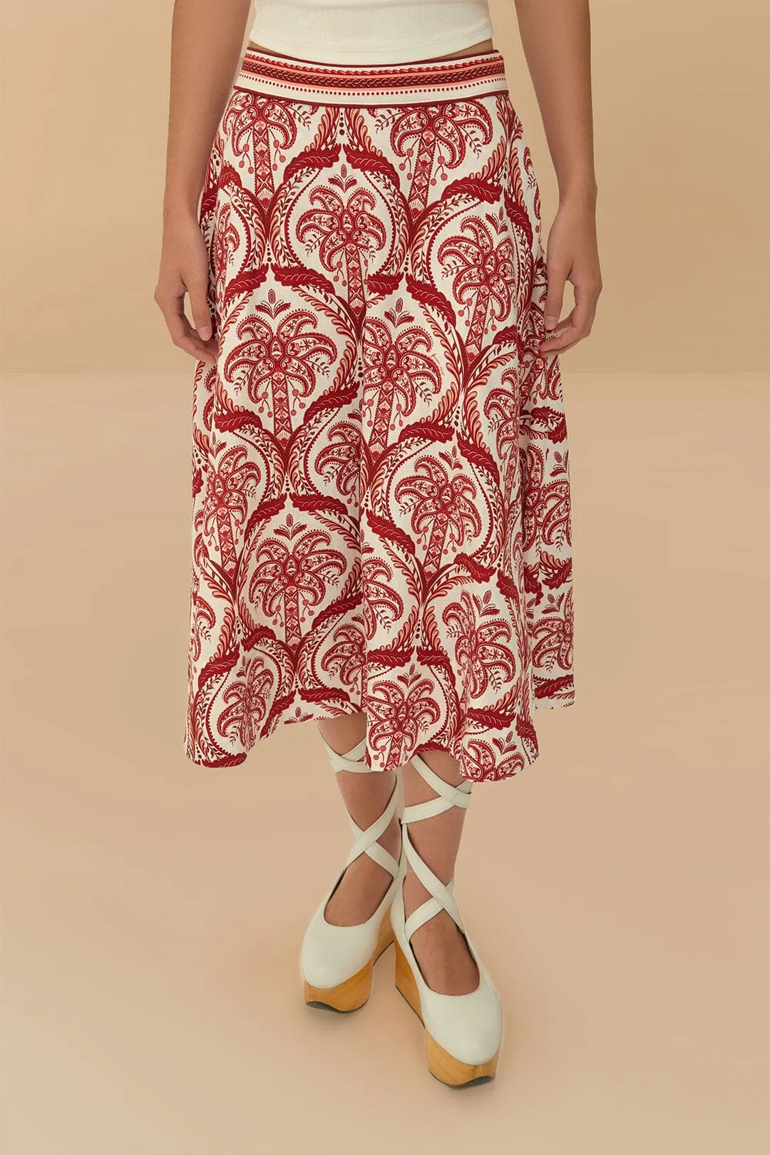 Off-White Tropical Cameo LENZING? ECOVERO? Euroflax? Midi Skirt Soft Lines Outdoor Outfit