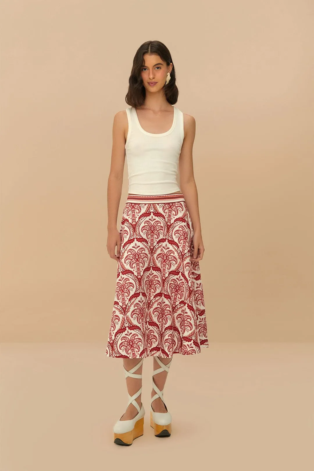 Easy Motion Non Restrictive Fit Off-White Tropical Cameo LENZING? ECOVERO? Euroflax? Midi Skirt