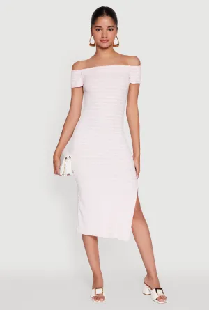 Ribbed Knit Side Slit Striped Midi Dress Metro Stop