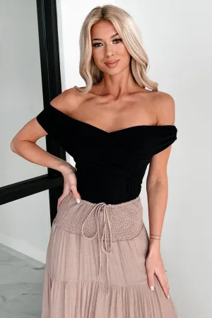 Event Slim Durable Teen Had Me At Hello Off The Shoulder Ribbed Cross-Over Bodysuit (Black)