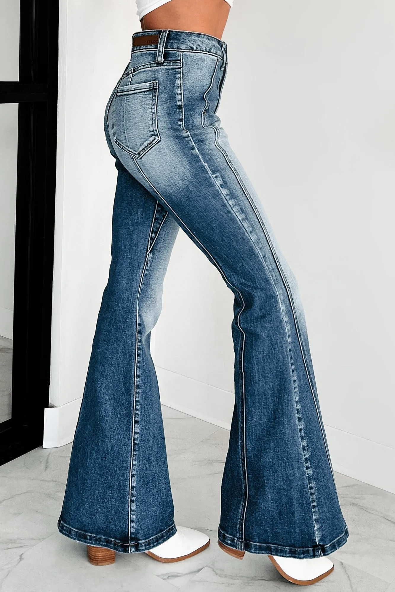 Recycled Material Blend Teeter Cello High Rise Front Seam Flare Jeans (Medium)