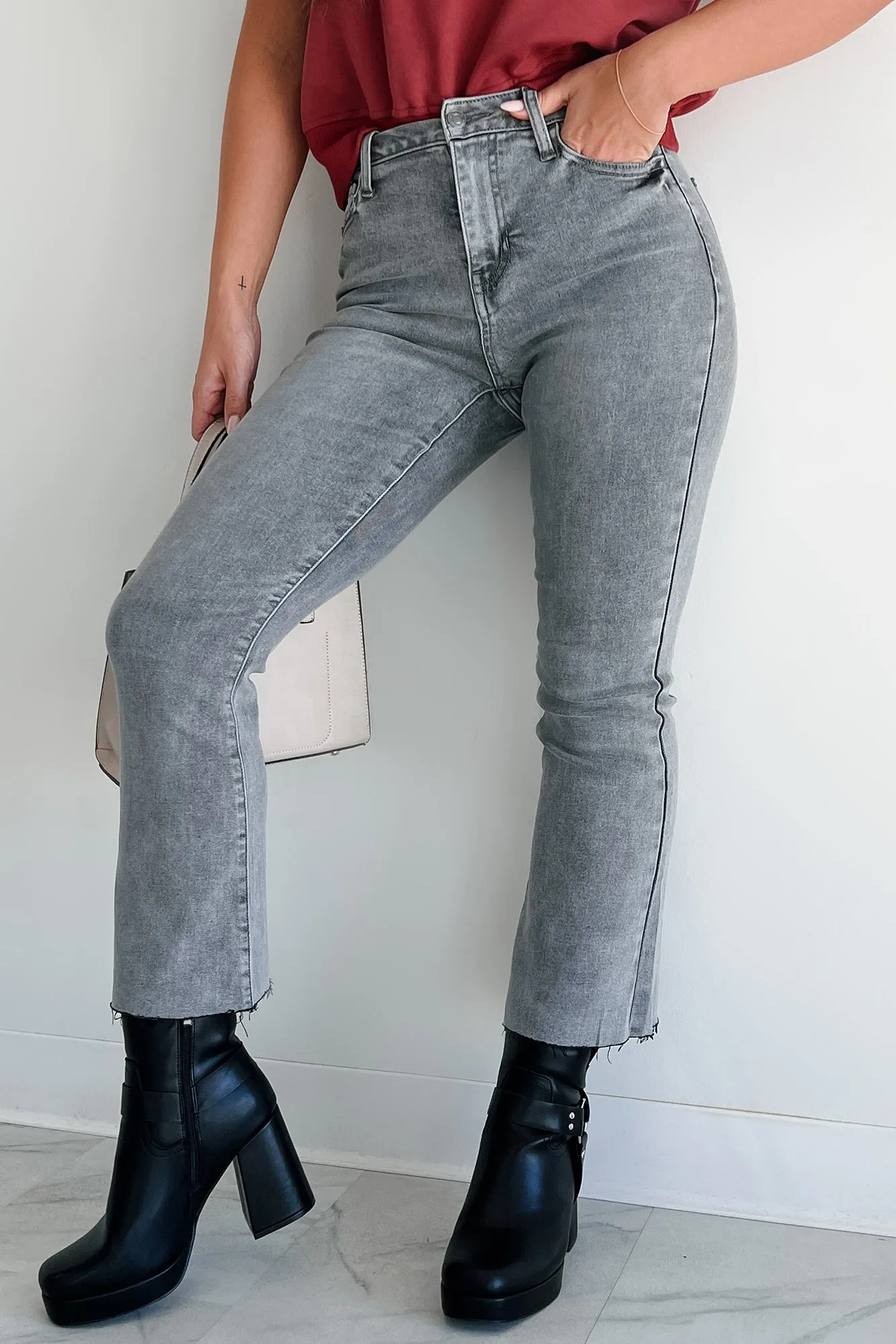 Tracie High Rise Crop Flare Cello Jeans (Grey) Multipurpose Design