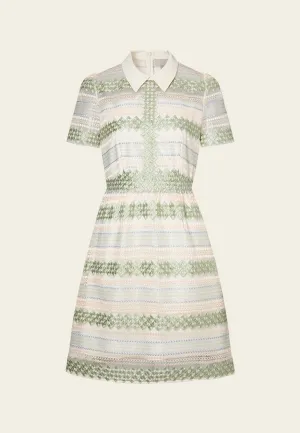 Hot Core Geometric Embroidery Striped Mesh Dress