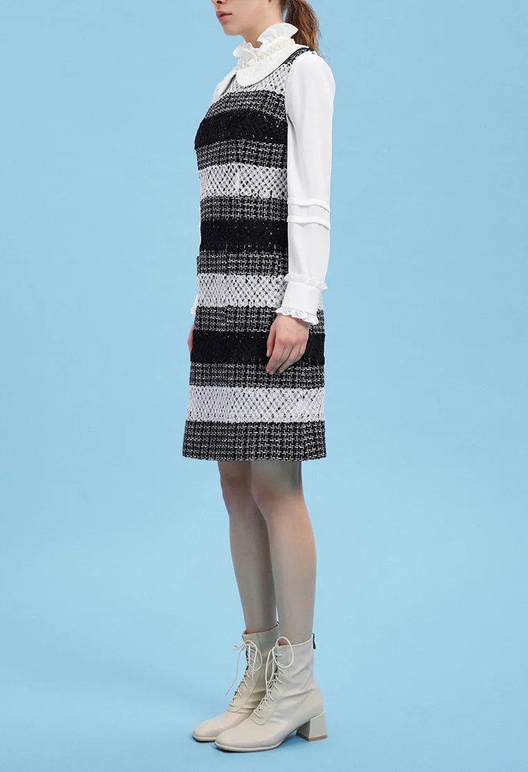 Black Peter Pan Collar Tweed Dress Strong Denim