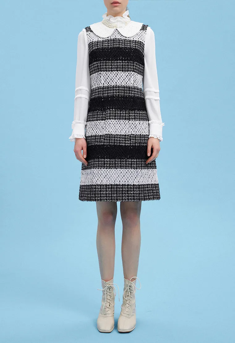 Black Peter Pan Collar Tweed Dress Sun shield Skin Hug