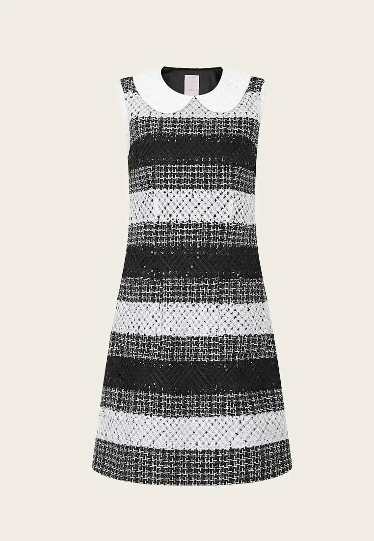 Black Peter Pan Collar Tweed Dress Convertible Style
