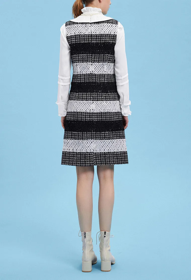 Black Peter Pan Collar Tweed Dress ElasticBinding LowProfile