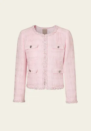 TaglessCollar Story Mood Frayed-trim Pleated-detail Checked Tweed Jacket