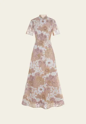 Boss Vibe EcoFriendlyProduction Oriental Stand-collar Embellished Maxi Dress