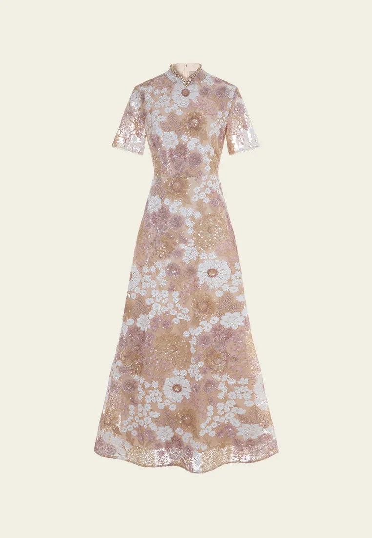 Boss Vibe EcoFriendlyProduction Oriental Stand-collar Embellished Maxi Dress