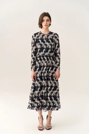 Long-sleeve Lurex Lace Dress Tight Core Virtual Mode