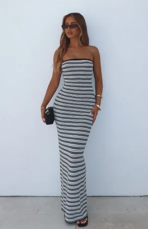 Can't Sleep At Night Strapless Knit Maxi Dress Black/White FlexibleCollar