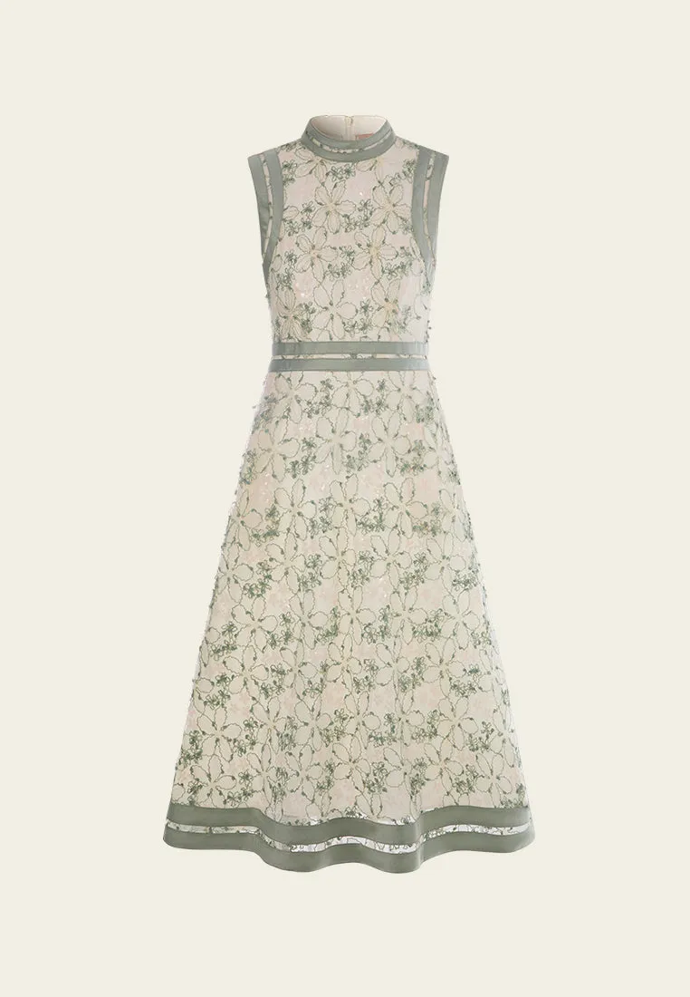 Free Mind Commute Ease Stand-collar Contrasting-trim Sleeveless Dress