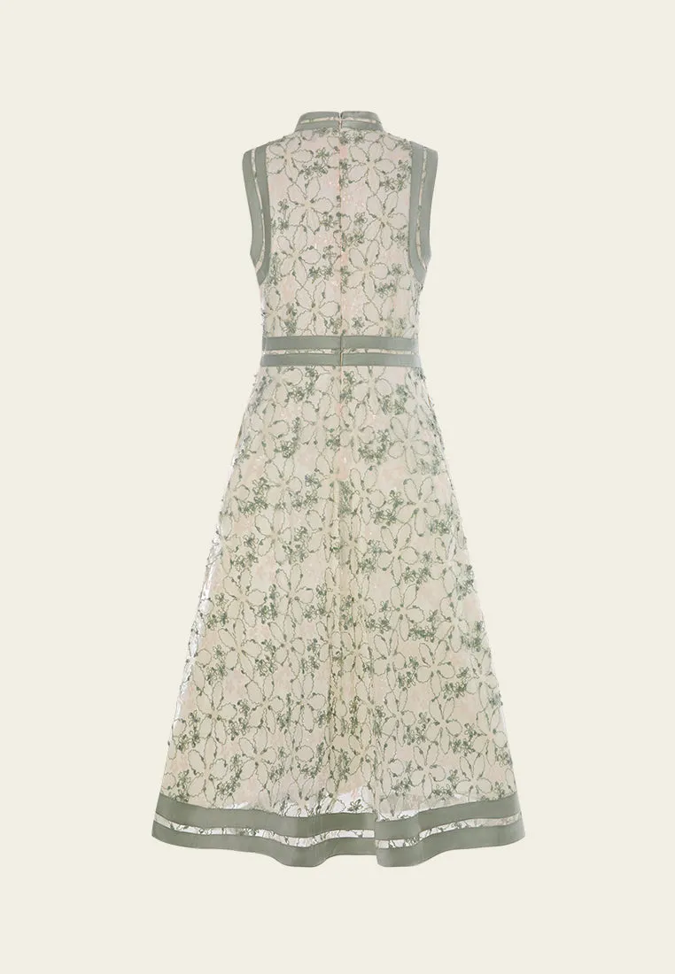 Stand-collar Contrasting-trim Sleeveless Dress MoistureWicking Fabric
