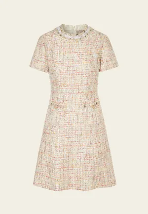 Lace-detail Braided-trim Mixed Tweed Dress Couple Look Digital Glow