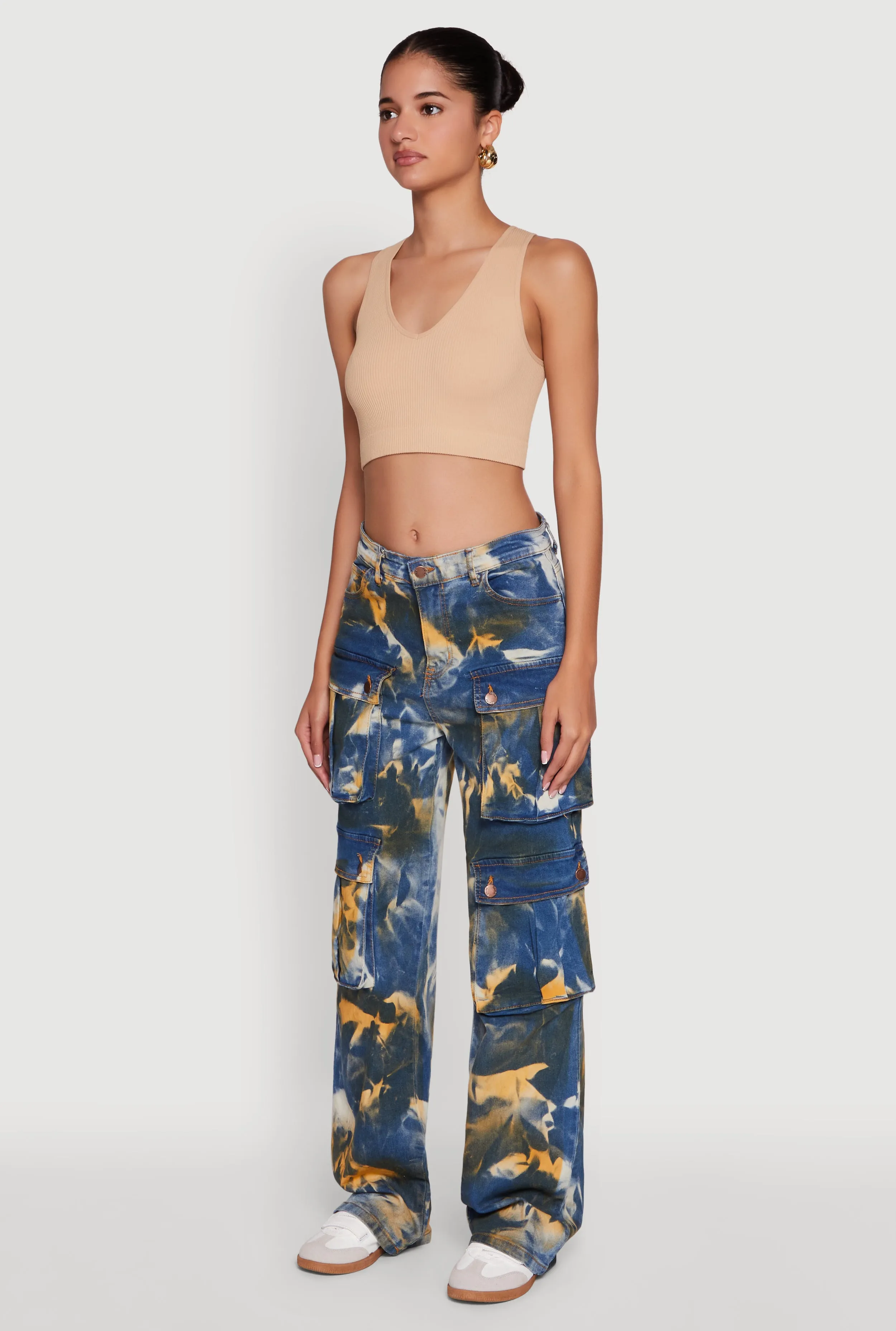 Winter Fashion Daisy High Waisted Straight Leg Jeans with Cargo Pockets