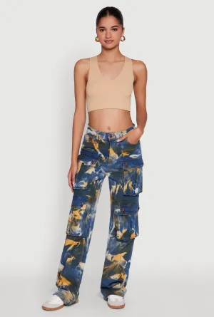 Daisy High Waisted Straight Leg Jeans with Cargo Pockets Neutral Base