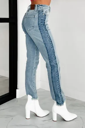 Go To Piece Smart Layer Octavius Two Tone High Waist Judy Blue Slim Jeans (Medium)