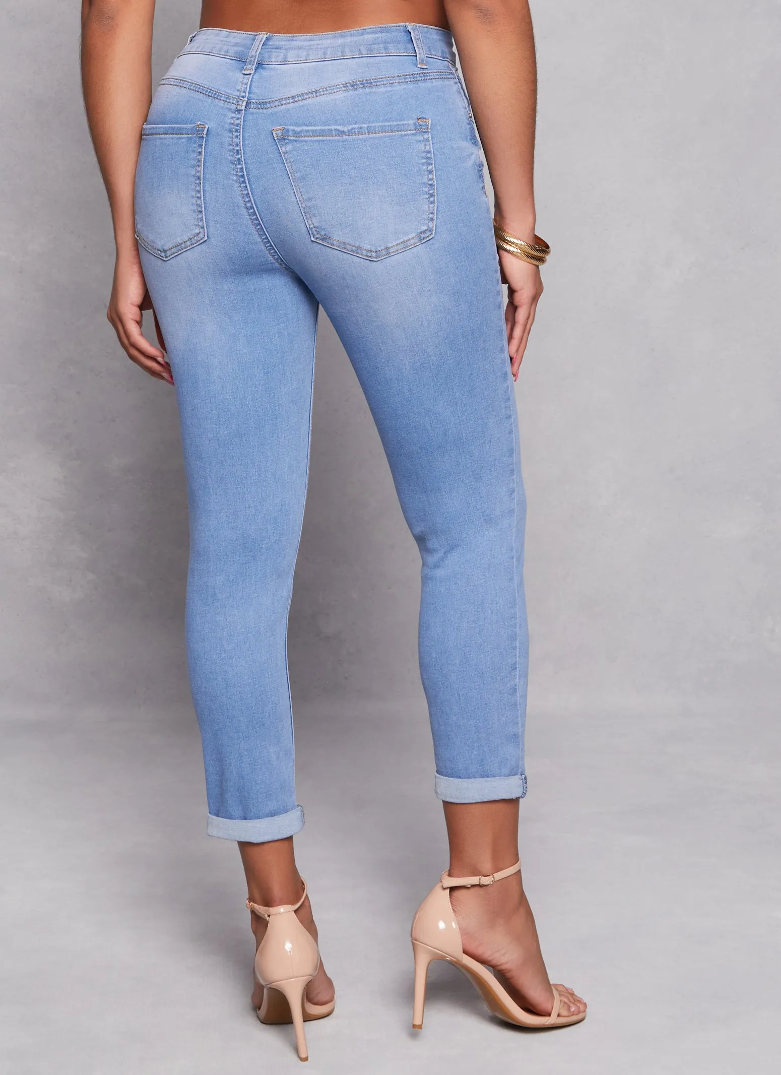 WAX High Waist Rolled Cuff Denim Jeans Style Friendly