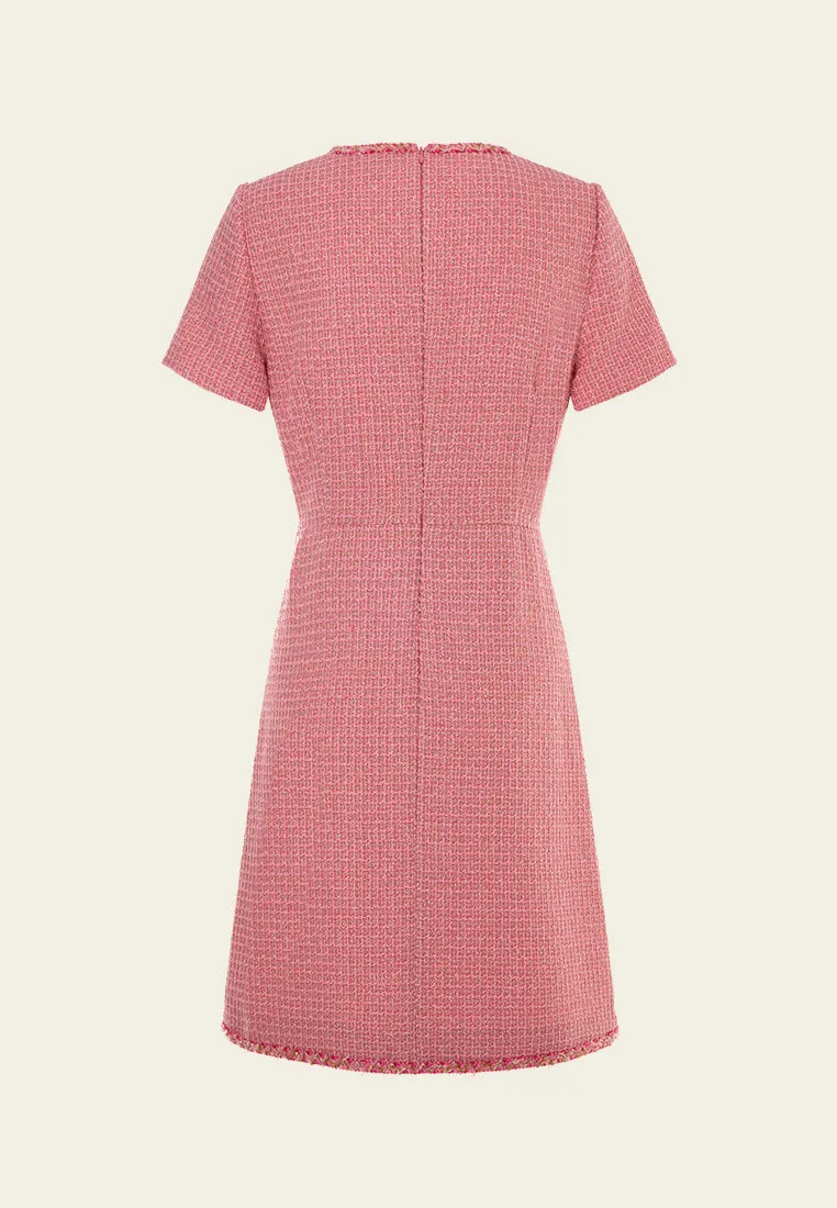 Crew-neck Frayed-trim Lurex-detail Tweed Midi Dress Matte Fit