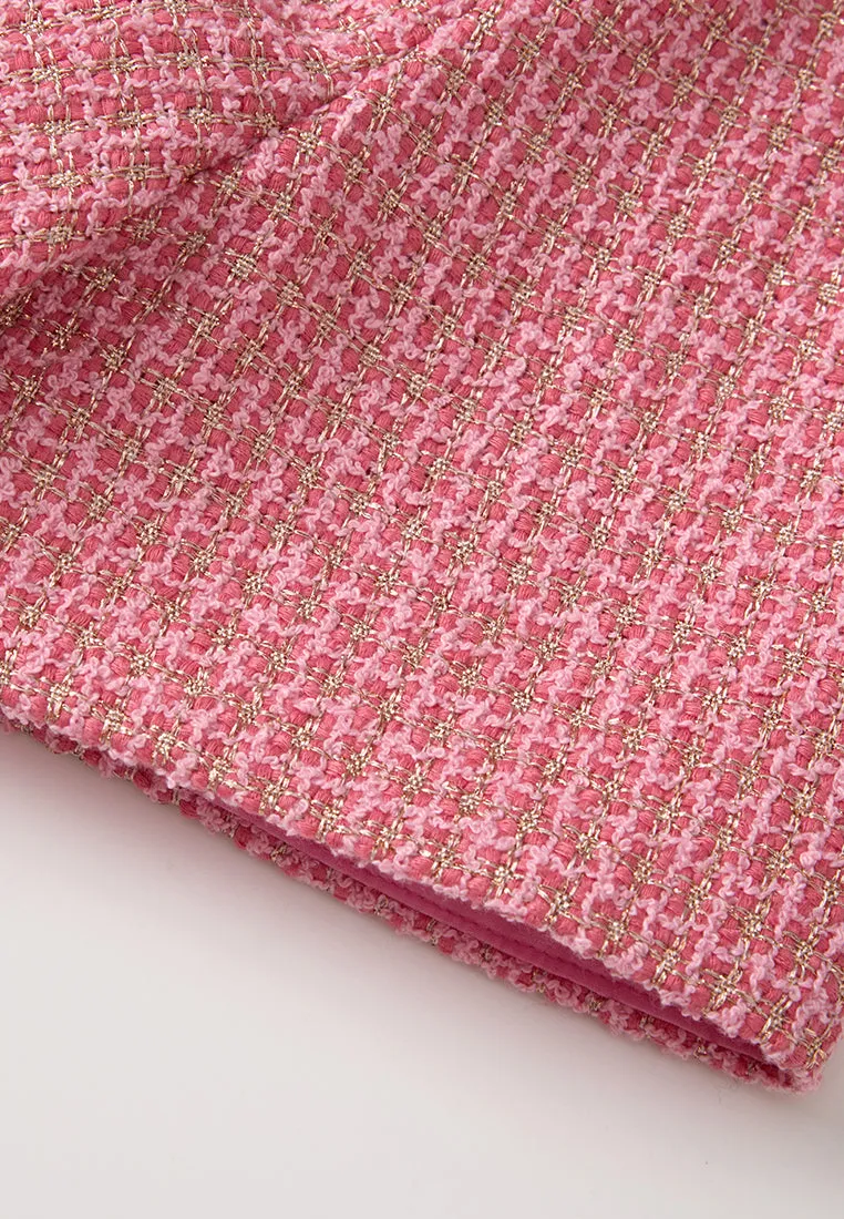 Crew-neck Frayed-trim Lurex-detail Tweed Midi Dress Strong Denim RecycledPolyester