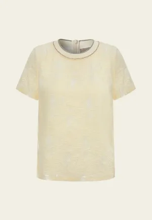 Lurex-detail Jacquard Ribbed T-shirt Free Fit AbrasionFreeZone